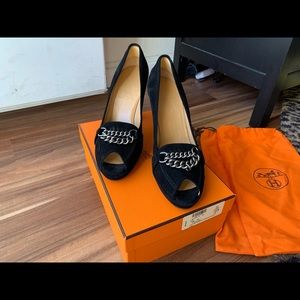 Hermès Black Velvet Pumps High Heels